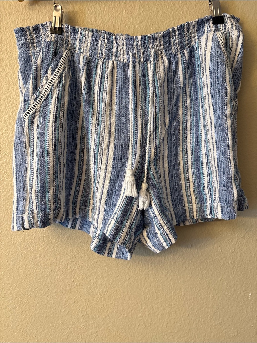 Briggs New York XXL Linen Blend Shorts Blue White Stripe Drawstring 4" Inseam